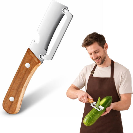Multi-Functional Vegetable Peeler, 3 in 1 Multi Functional Wooden Handle Peeler For Kitchen || مقشرة خضروات متعددة الوظائف (3 في 1) بمقبض خشبي للمطبخ