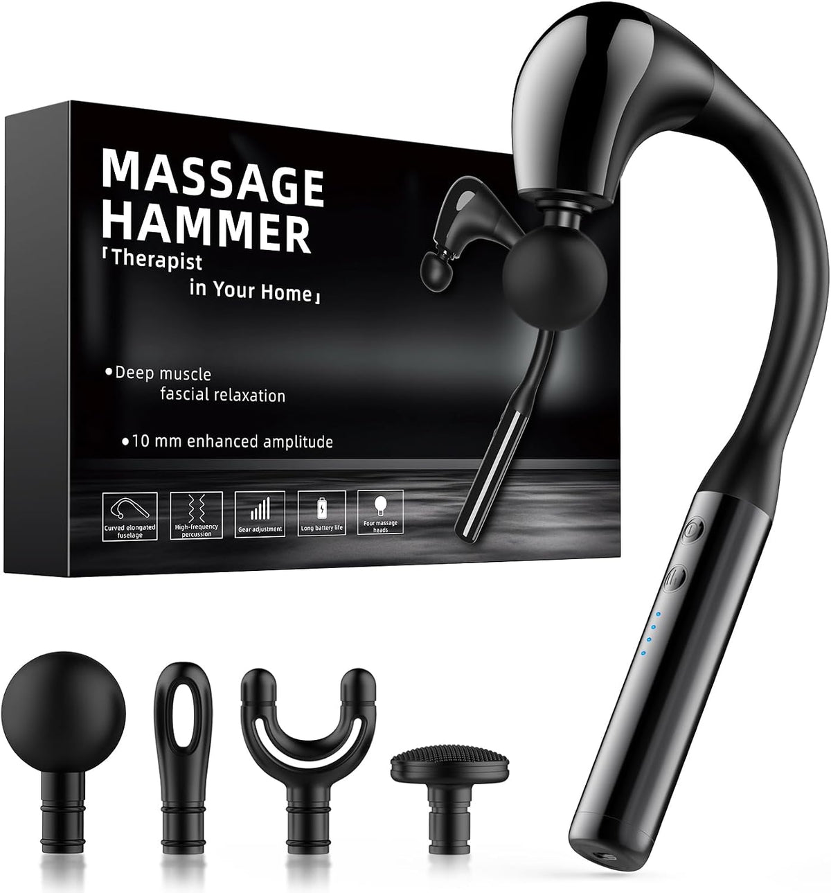 Massage Gun with Upgraded Extension Handle, Portable 10MM Massage Gun Deep Tissue, Back Massager