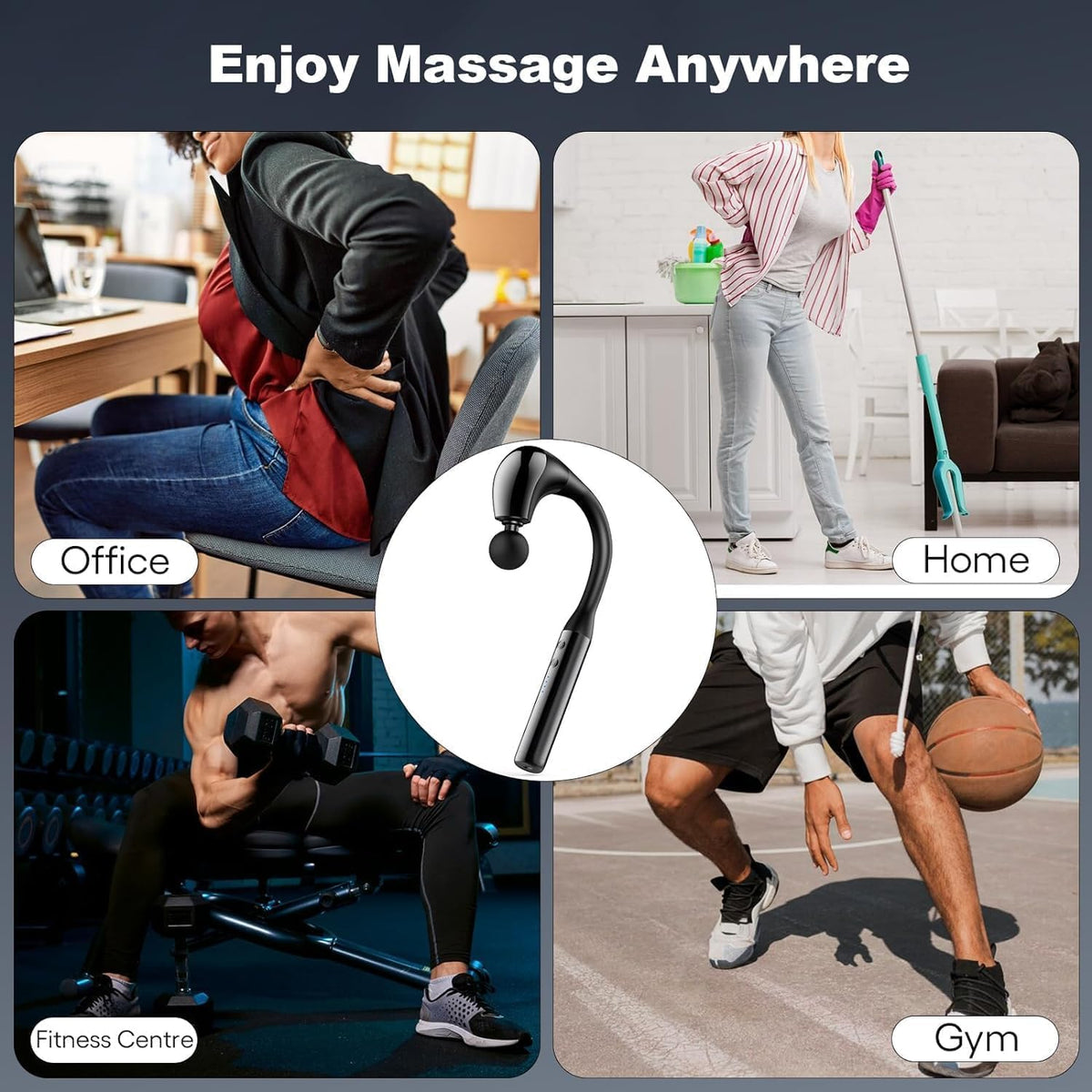 Massage Gun with Upgraded Extension Handle, Portable 10MM Massage Gun Deep Tissue, Back Massager