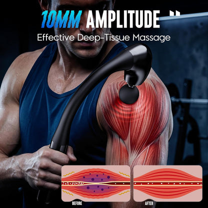 Massage Gun with Upgraded Extension Handle, Portable 10MM Massage Gun Deep Tissue, Back Massager